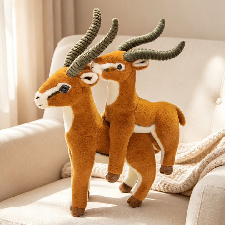 Life-Size Standing Antelope Plush with Ribbed Curled Horns and Poseable Legs Stornfield