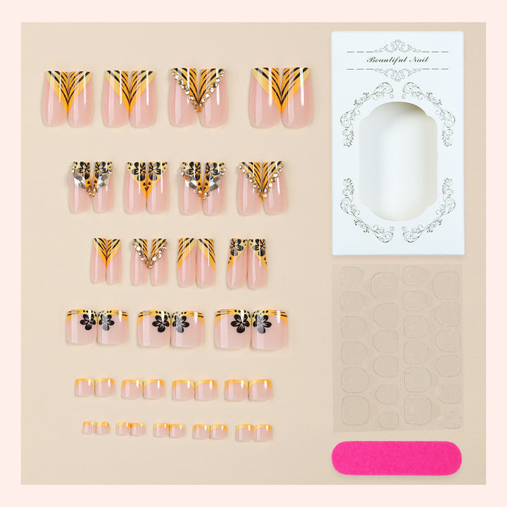 Artistic Premium Press-On Nail Set with Floral and Gem Accents Stornfield
