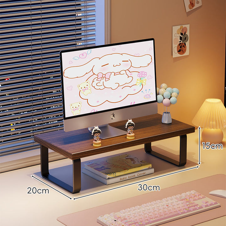 Elevated Monitor Riser Stand with Wood-Effect Top Metal Frame and Under-Shelf Storage