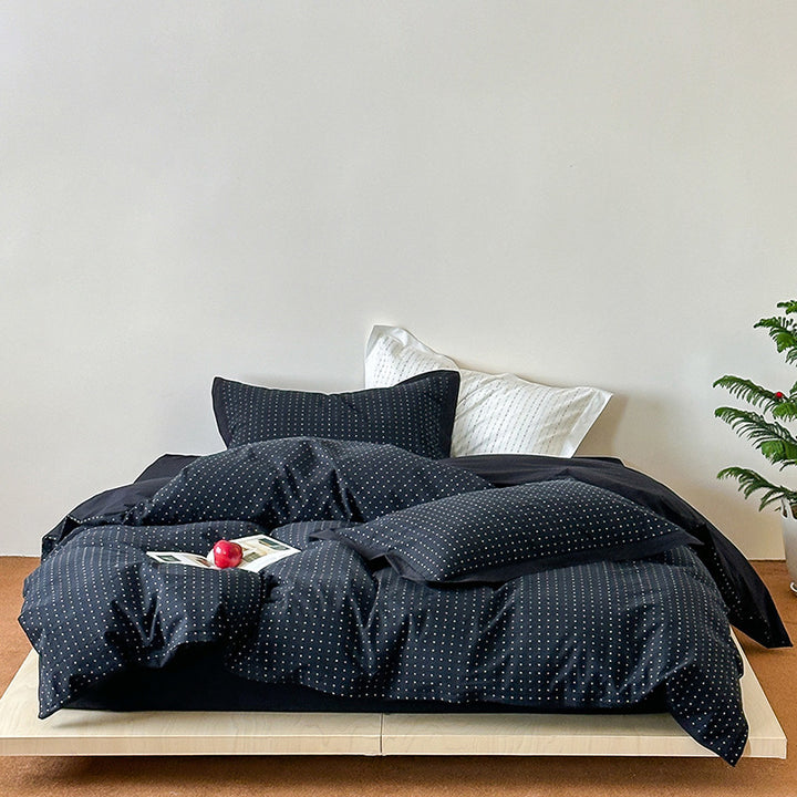 Breathable cotton bed linen set with fine dot stripe texture