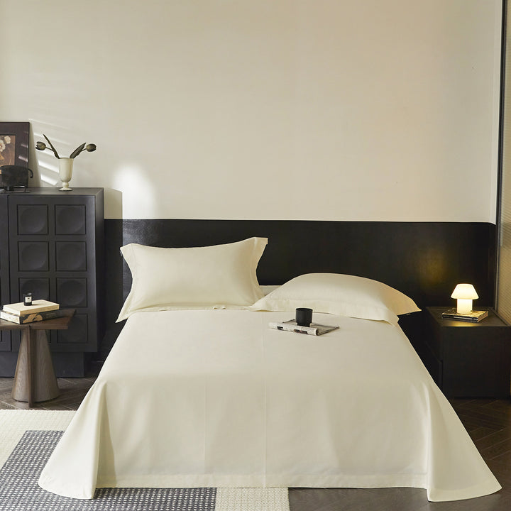 Hotel-Style Long-Staple Cotton Percale Bed Sheet Set with Deep-Pocket Fitted Sheet and Oxford Pillowcases