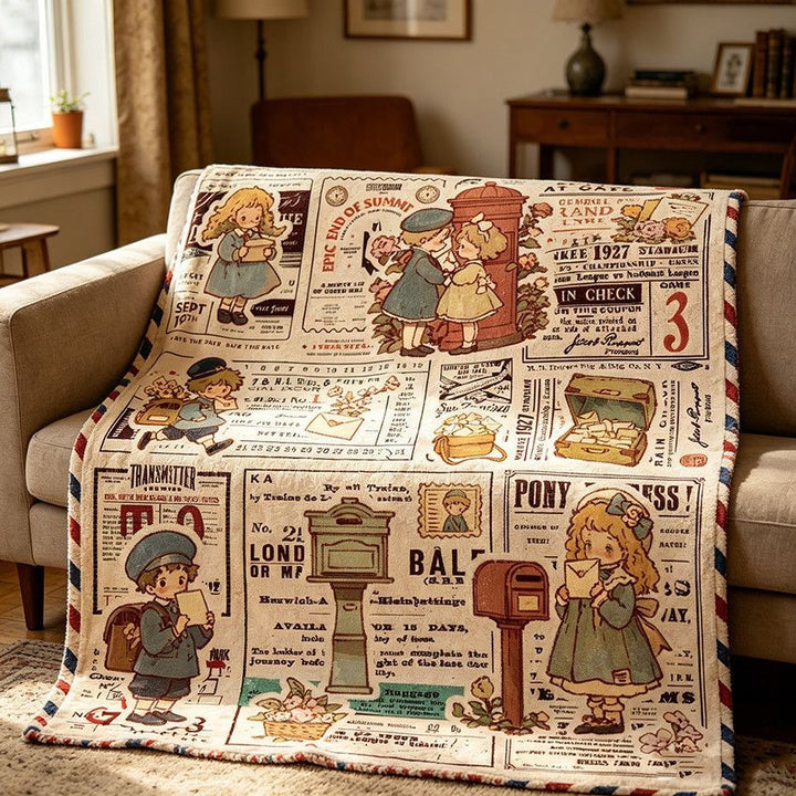 Cozy Vintage-Themed Fleece Blanket Stornfield
