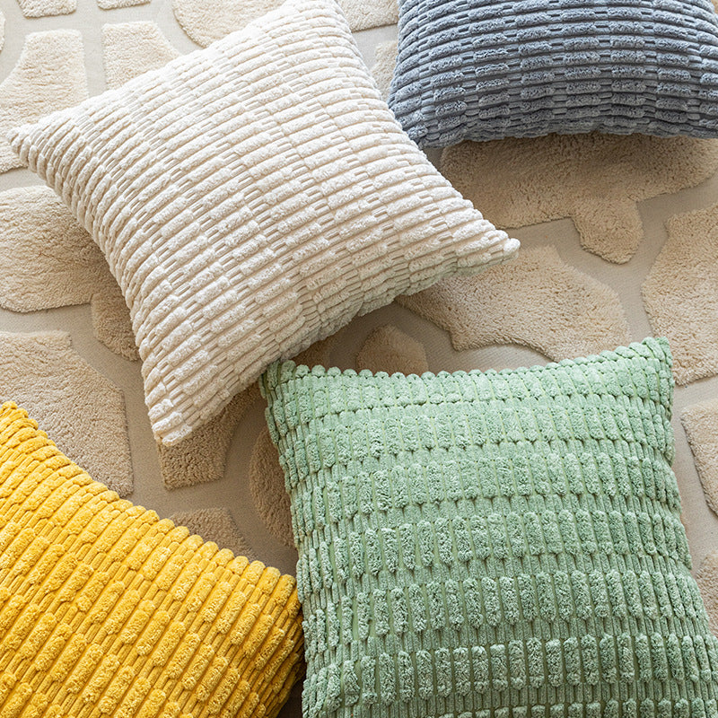 Textured Chenille Square Throw Pillow Cover Pair with Raised Grid Tufting