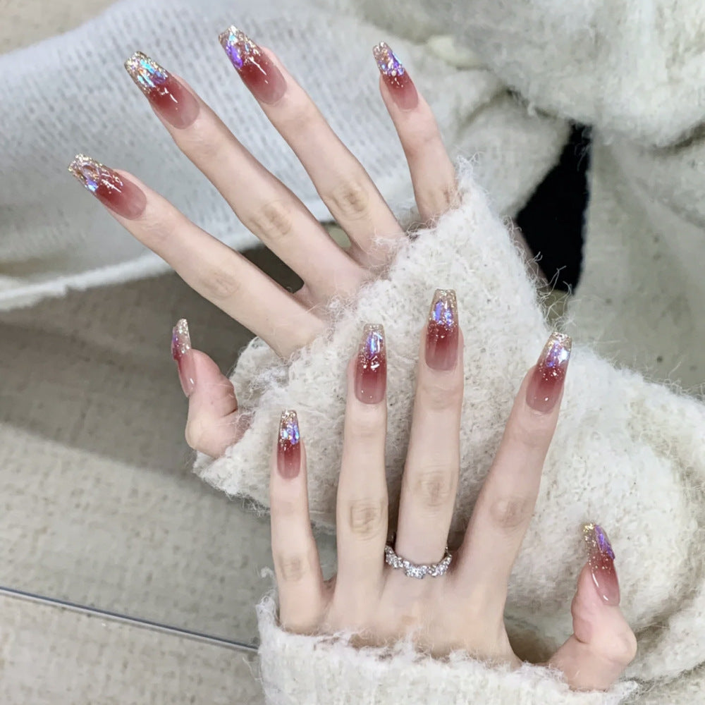 Glittering Ombre Press-On Nails with Stylish Crystal Accents Stornfield