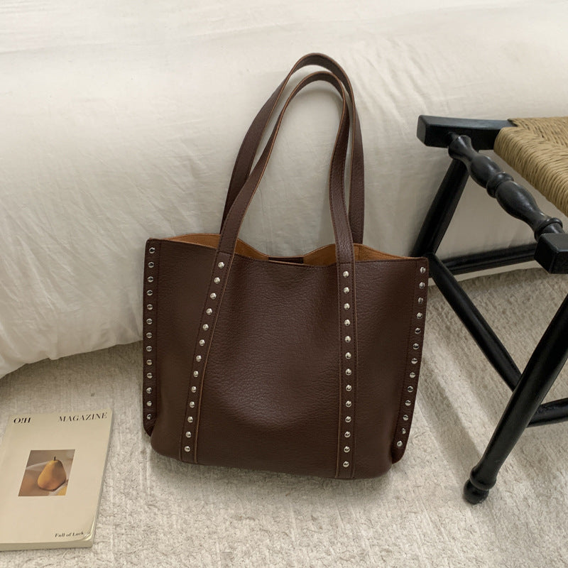 Stylish Studded Leather Tote Bag
