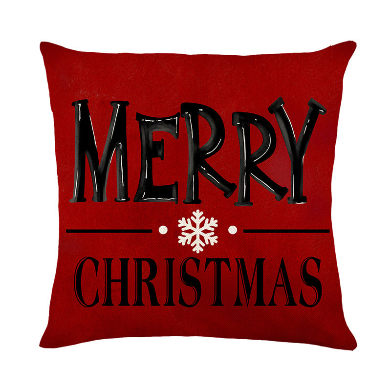 Decorative Holiday Linen-Texture Cushion Cover with Gnome Reindeer Snowman Illustration