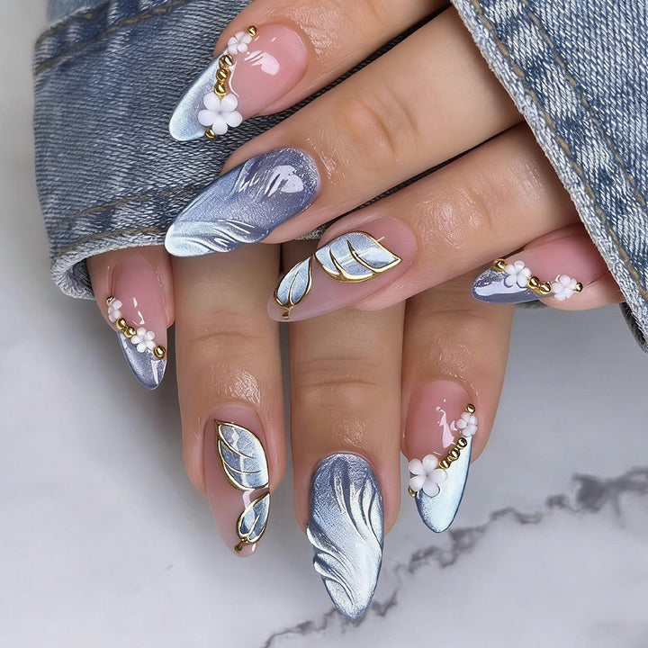 Elegant Artificial Nails with Botanical Designs Stornfield