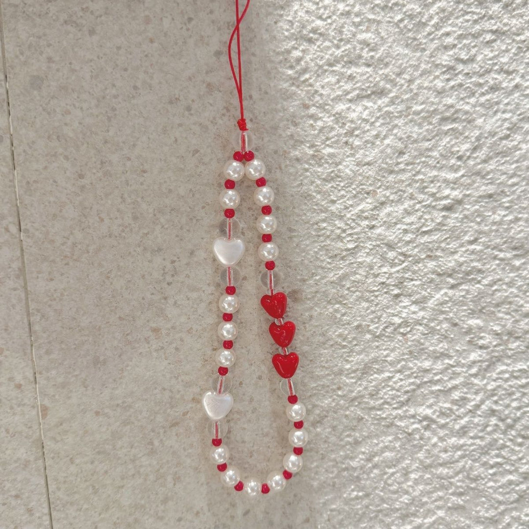 Pearl and Heart Beaded Phone Lanyard Stornfield