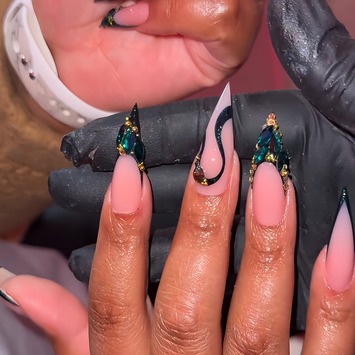 Rhinestone-Embellished Stiletto Nail Art Extensions Stornfield