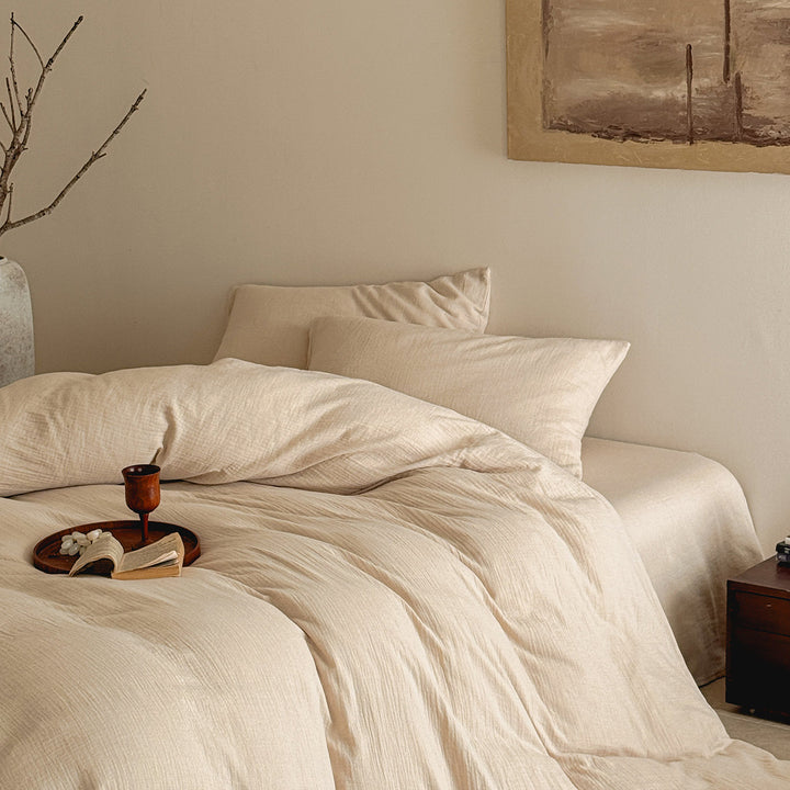Textured Slub Cotton-Linen Duvet Cover Set with Envelope Shams