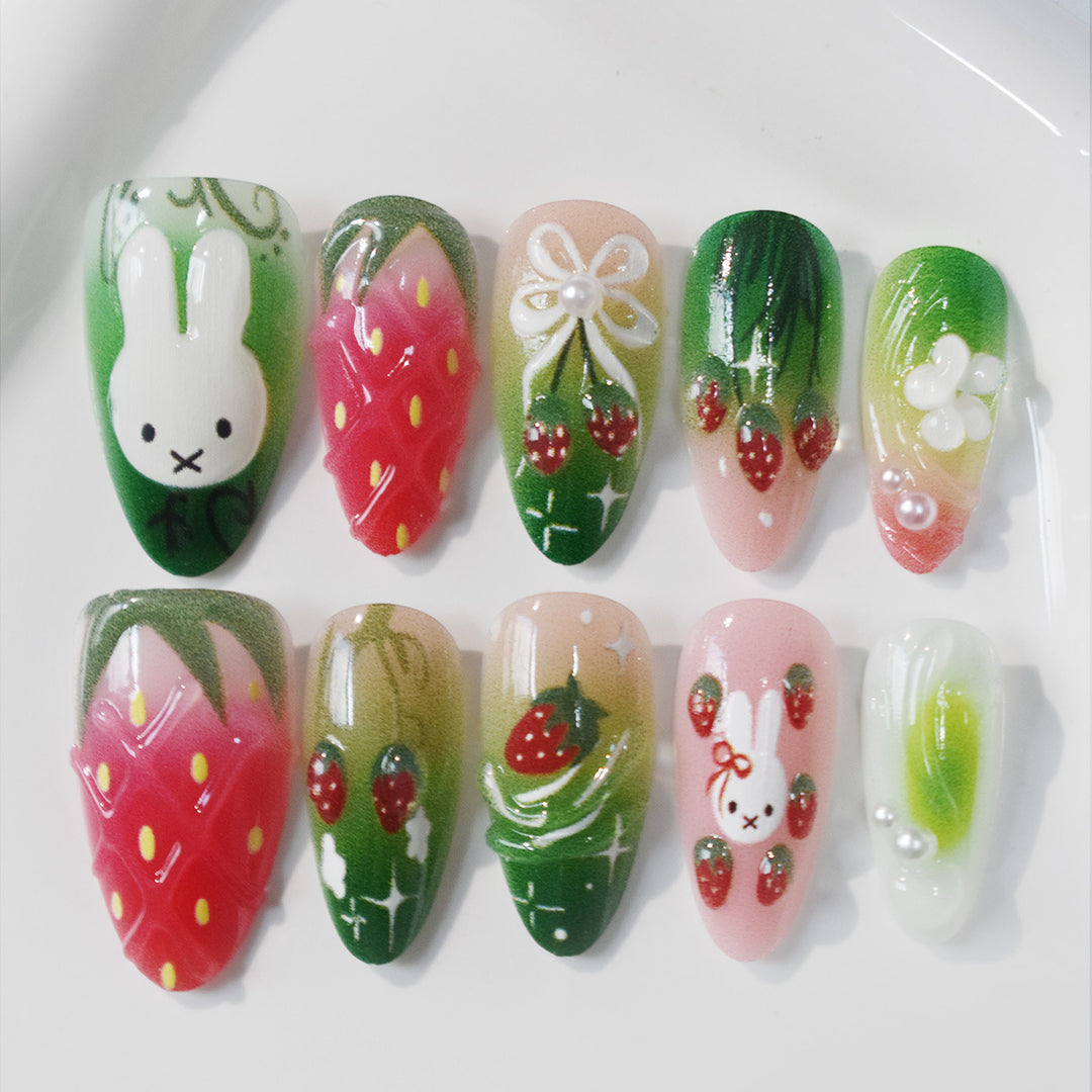 Creative Strawberry-Themed Press-On Nails Stornfield