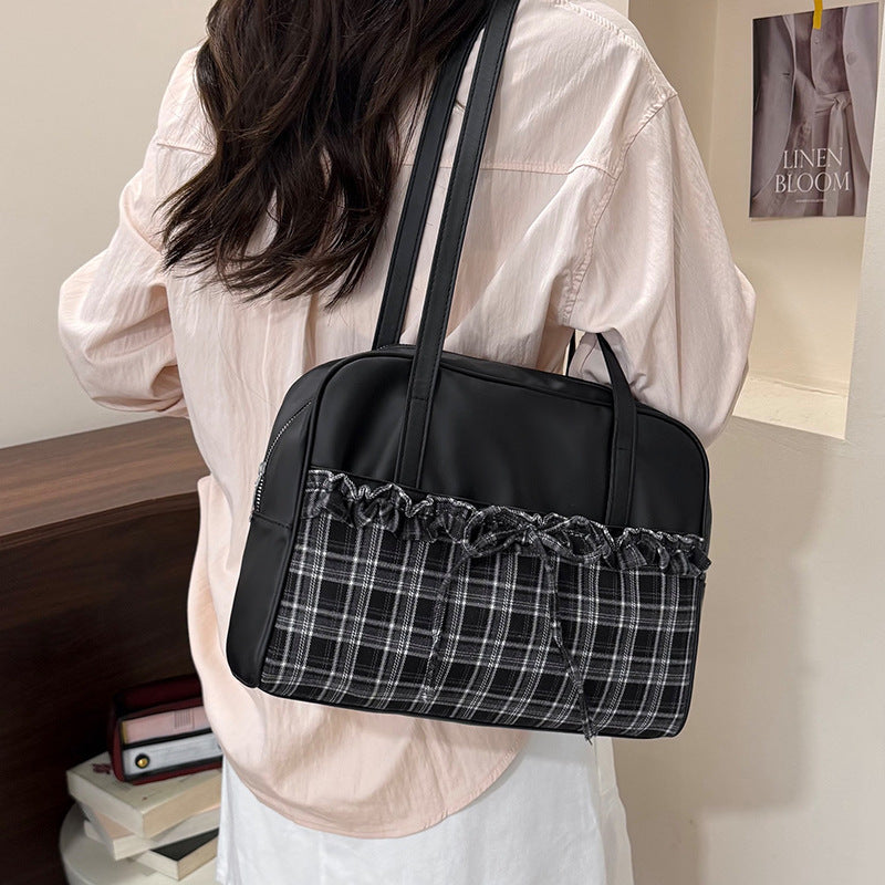 Stylish Plaid Trimmed Satchel