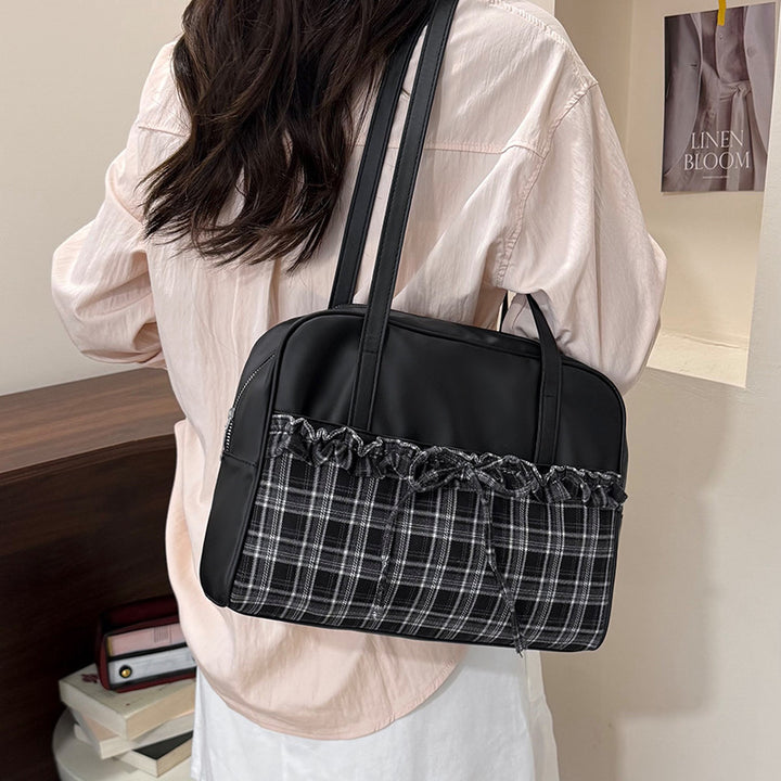 Stylish Plaid Trimmed Satchel