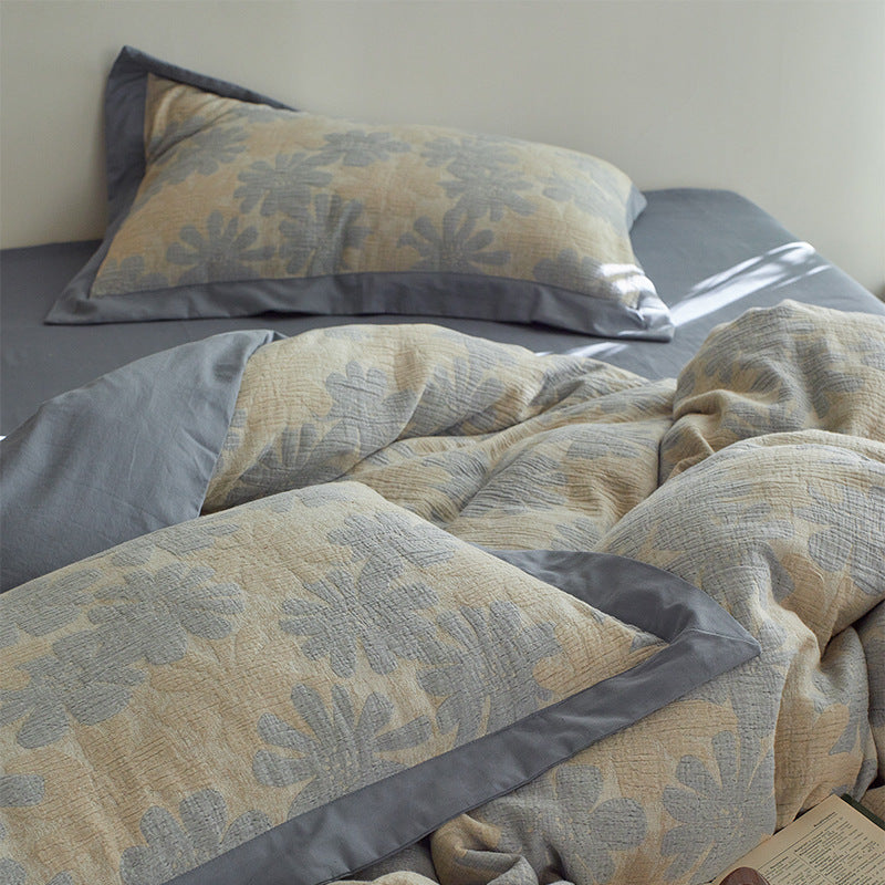 Quilted Botanical Cotton-Linen Comforter Set with Textured Floral Matelassé and Envelope Pillow Shams