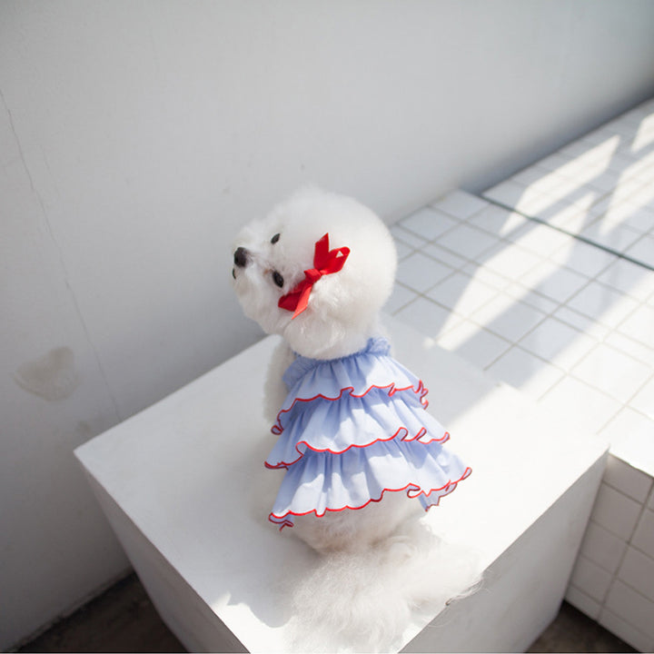 Layered Chiffon Ruffled Halter Pet Dress with Elastic Back and Contrast Trim