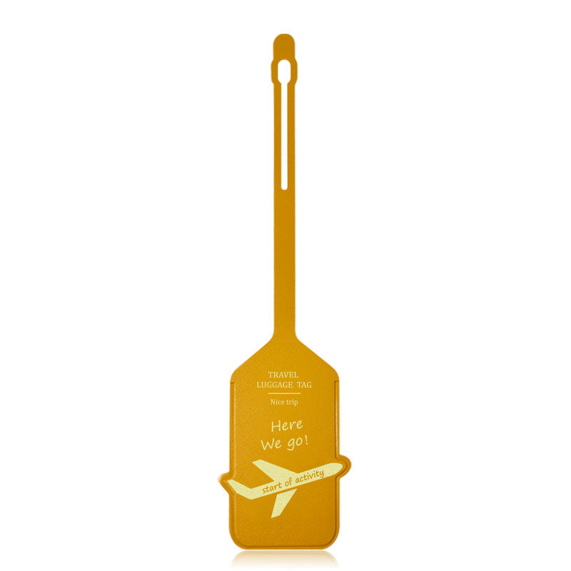 premium leather travel luggage ID tag with embossed airplane motif and adjustable strap Stornfield