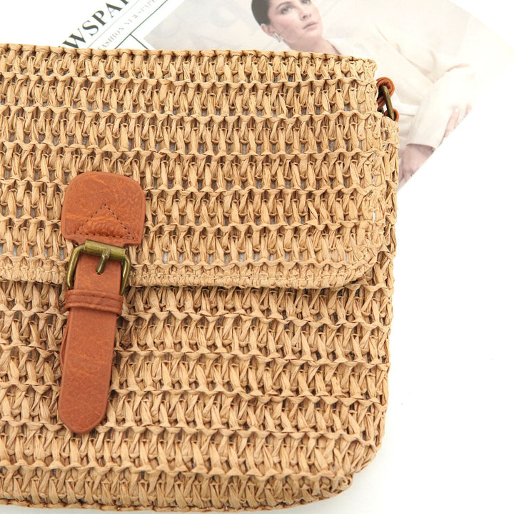 Shoulder bag made of woven natural material with adjustable leather shoulder strap Stornfield