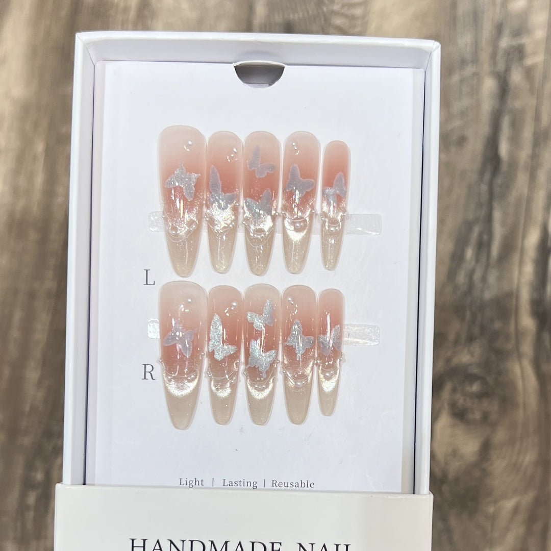 Artistic Stiletto Press-On Nail Set with Butterfly Design Stornfield