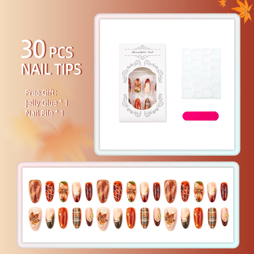 Artistic Autumn-Inspired Press-On Nail Set