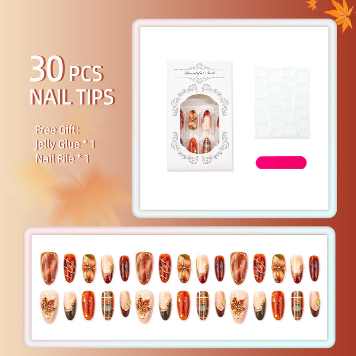 Artistic Autumn-Inspired Press-On Nail Set
