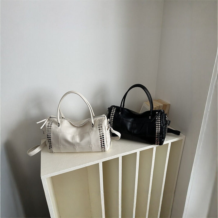 Studded Faux Leather Duffel Bag