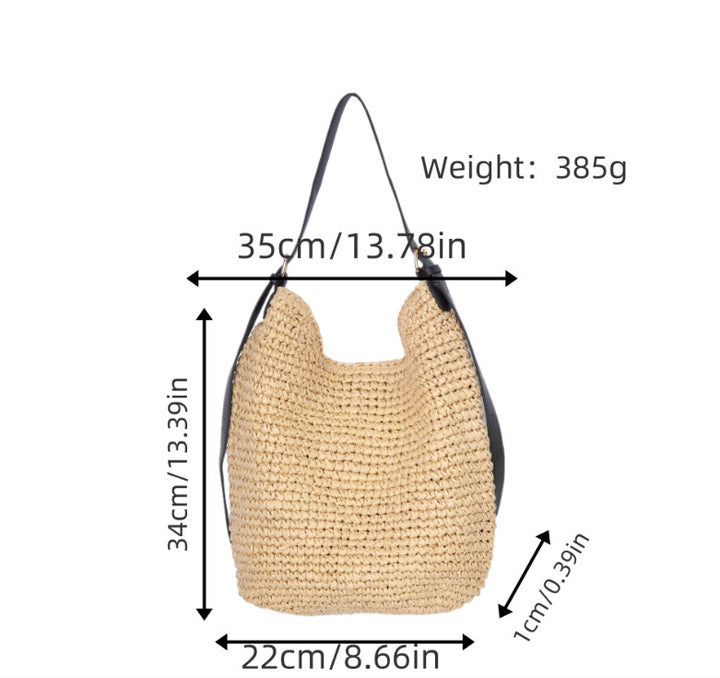 Trendy Shoulder Bag with Natural Weave and Leather Accents Stornfield