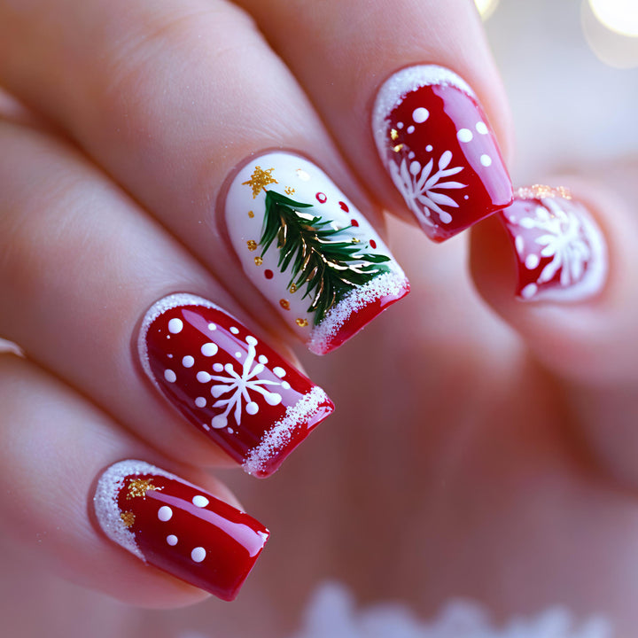 Artificial nails with festive Christmas tree motif Stornfield