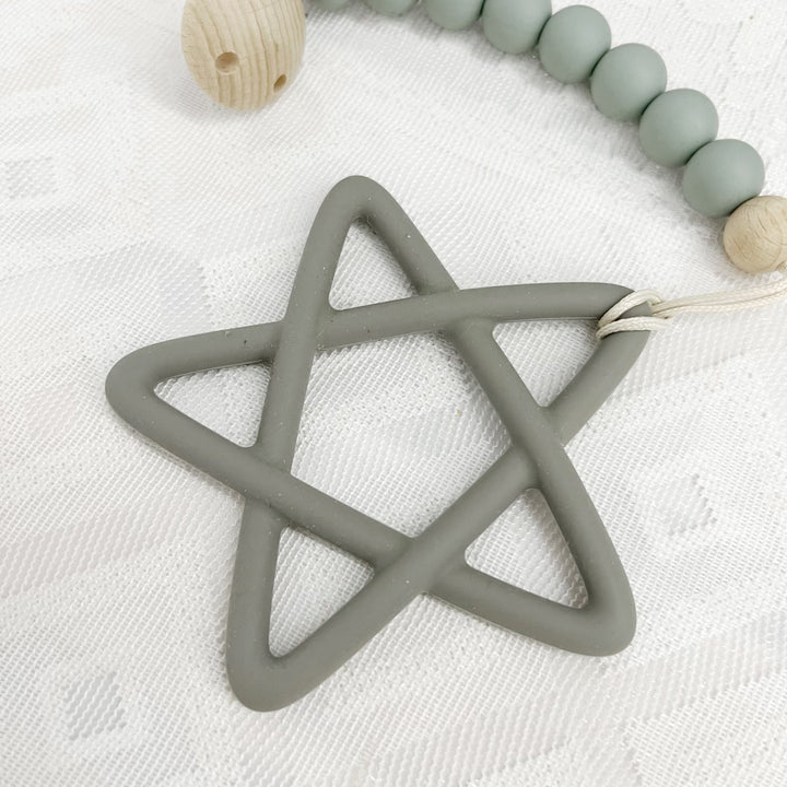 Silicone Star Teething Toy with Wooden Bead Clip