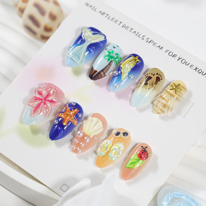 Artificial nail set with maritime patterns Stornfield