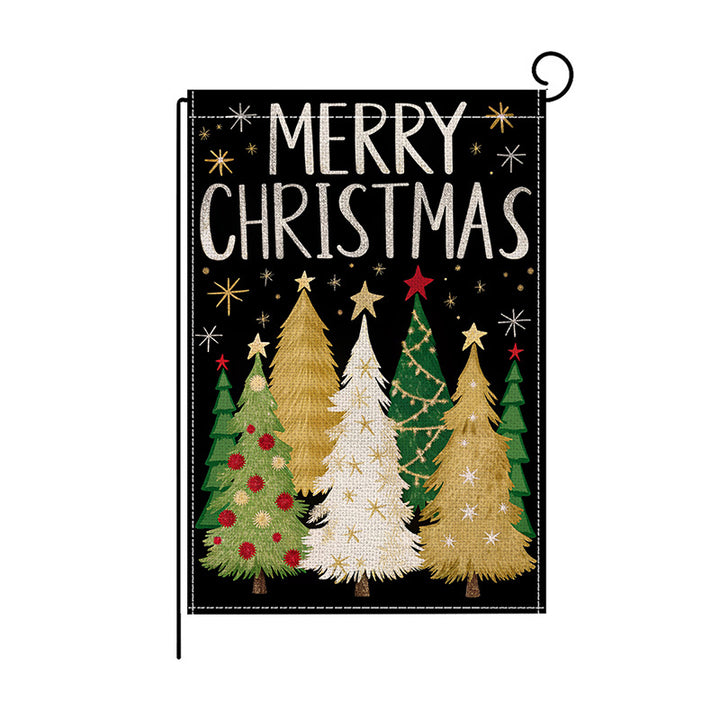 Decorative Burlap-Texture Merry Christmas Garden Flag with Festive Pine Tree Print