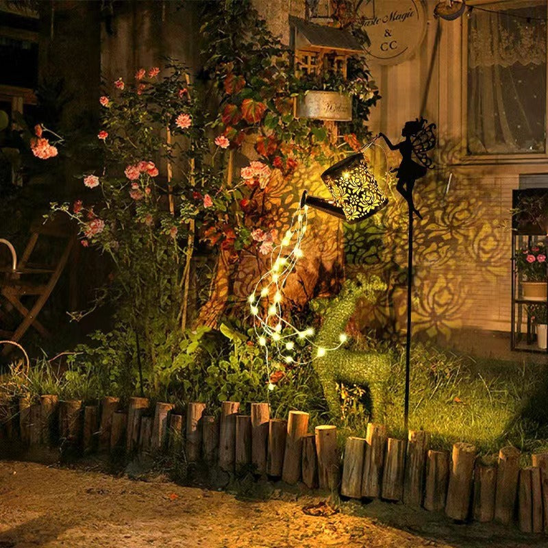 Decorative Fairy Silhouette Garden Stake With LED Watering-Can Cascade Light Stornfield