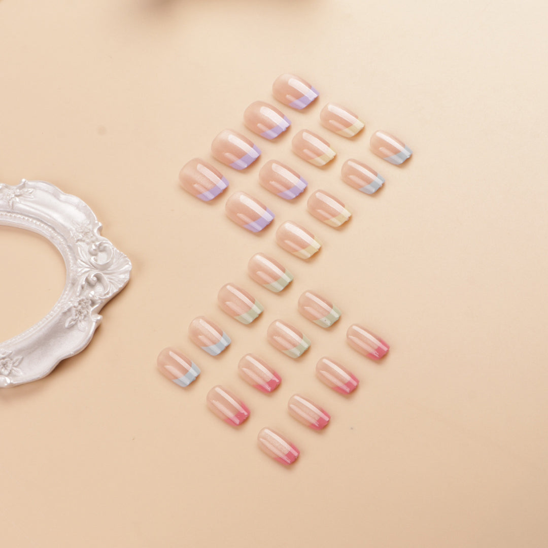 Artistic Colorful French Tip Press-On Nail Set Stornfield