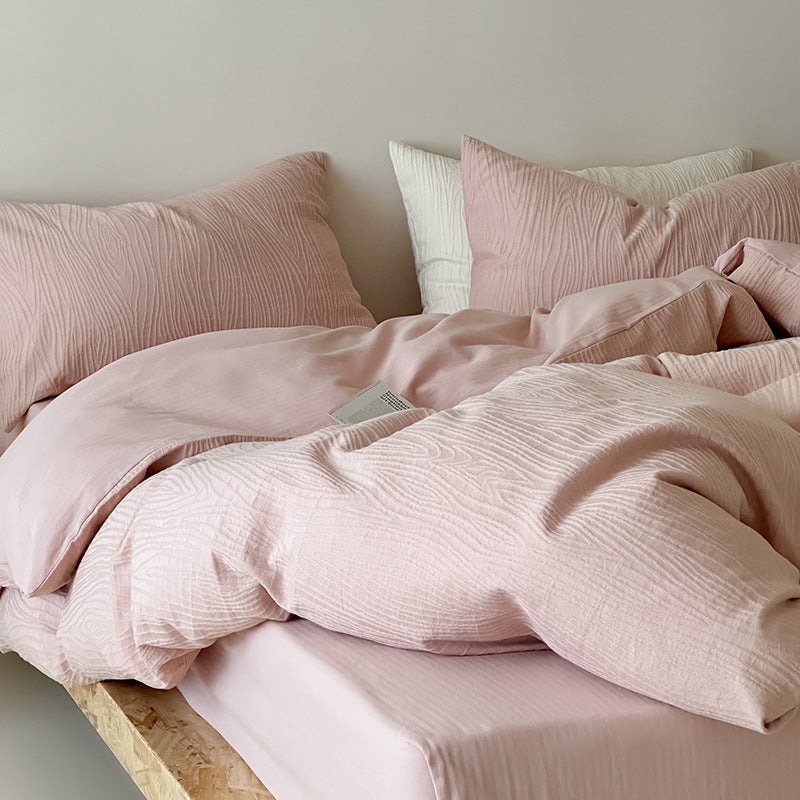 Premium cotton bedding set with fine pleated structure and hidden zipper