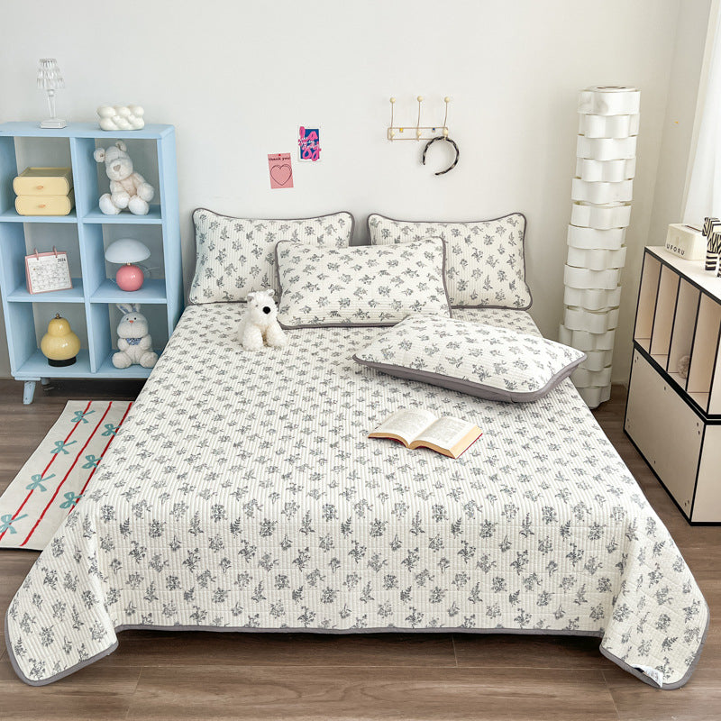 Lightweight Quilted Floral Bedspread Set with Piped Edge and Matching Pillow Shams