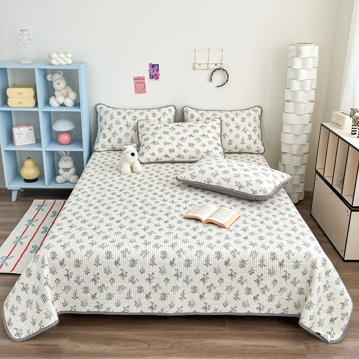 Lightweight Quilted Floral Bedspread Set with Piped Edge and Matching Pillow Shams