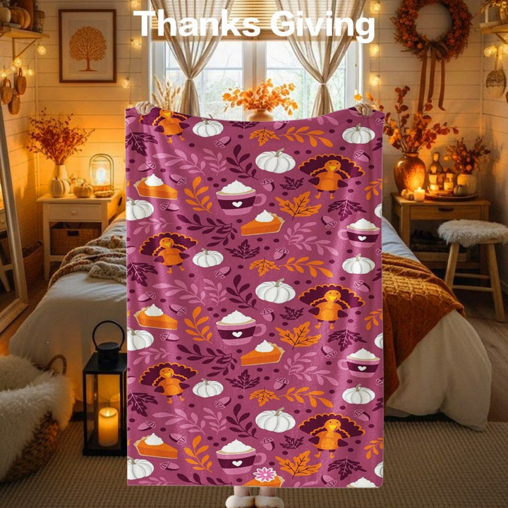 Thanksgiving-Themed Cozy Fleece Blanket