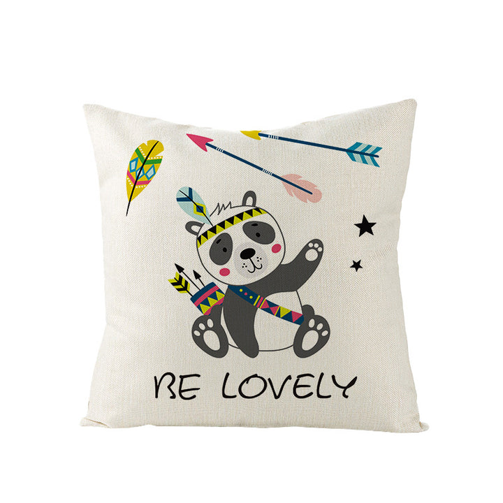 Decorative Throw Pillow Cover with Printed Giraffe Boho Nursery Design