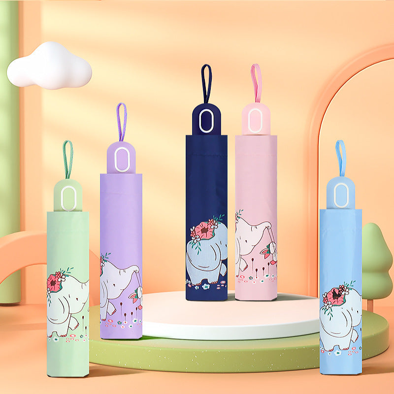 Women Folding Umbrella with Cute Elephant Design Stornfield