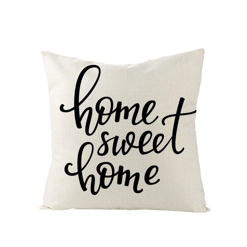 Decorative Linen-Texture Throw Pillow Cover with 'Home Is Where Mom Is' Printed Typography