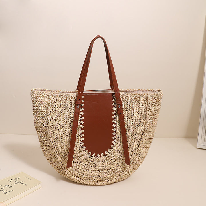 Elegant Handmade Straw Bag with Leather Accents Stornfield