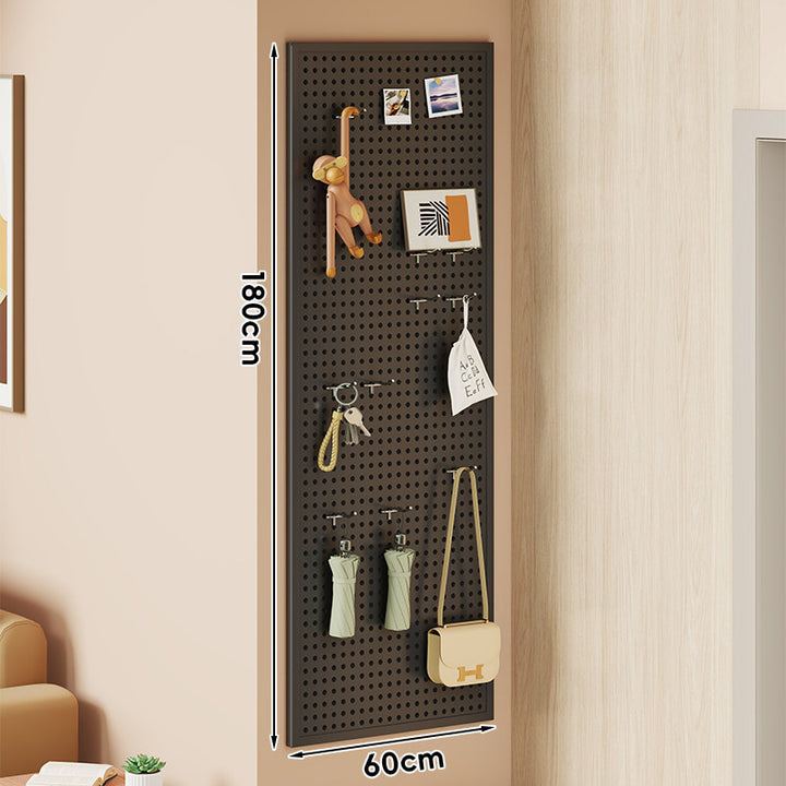Large Vertical Perforated Wall Storage Panel with Adjustable Hooks and Accessory Mounts