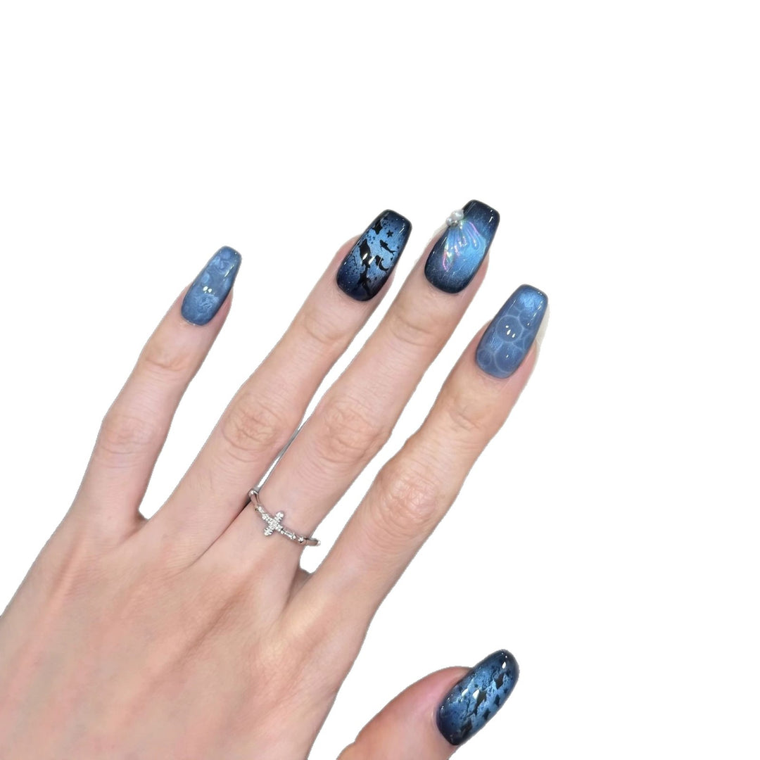 Artistic Press-On Nail Set with Starry Night Design Stornfield