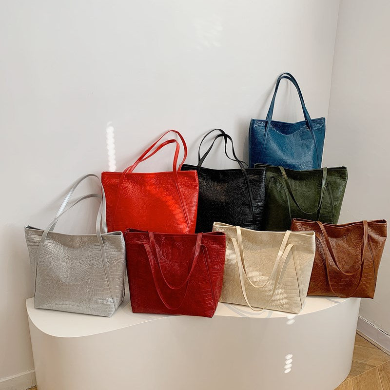 Crocodile-Embossed Leather Tote Bag Stornfield