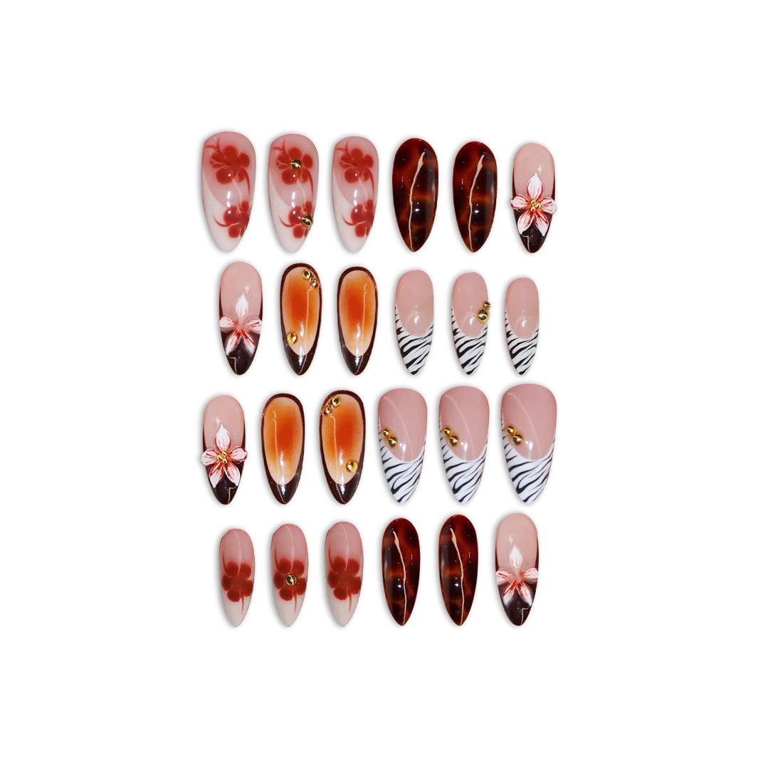 Artistic Press-On Nail Set with Floral Accents Stornfield