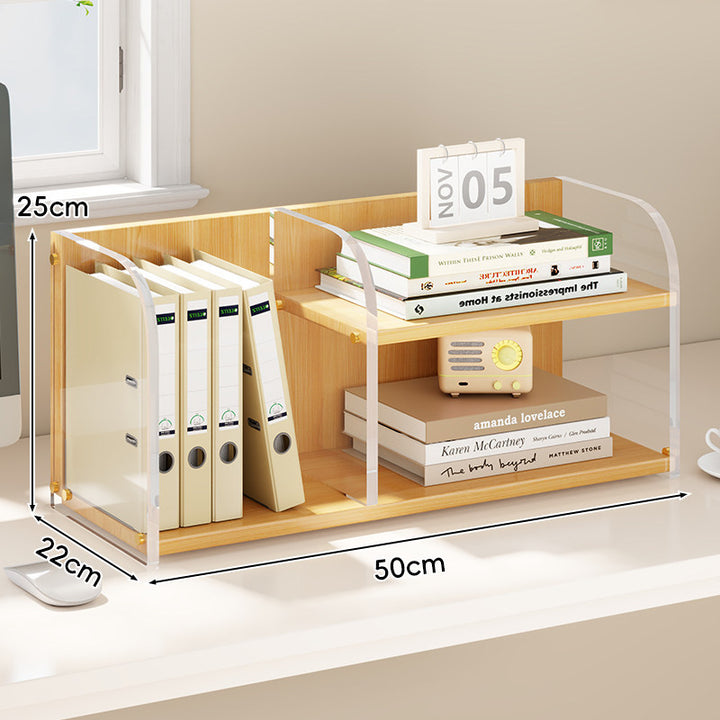 Curved-Acrylic Panel Dual-Compartment Desktop Book and Document Organizer