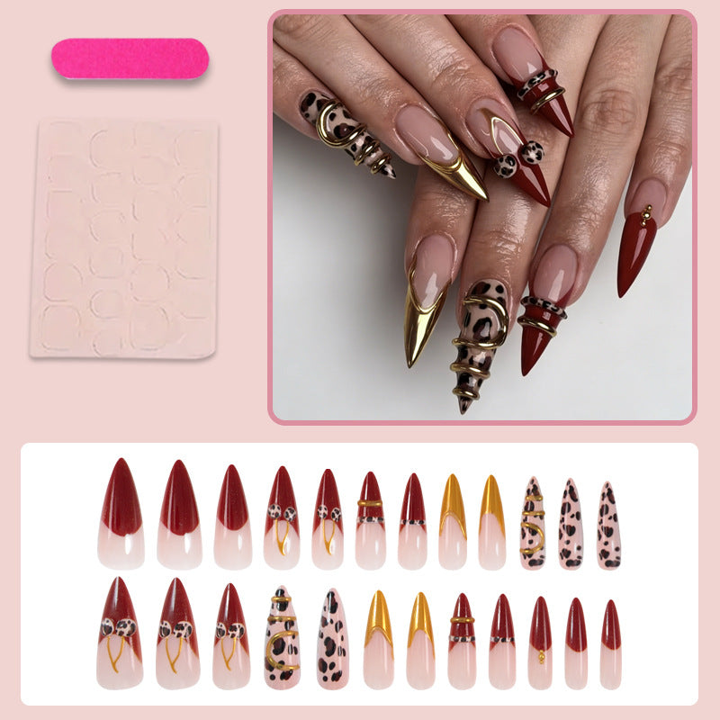 Acrylic nail set with elegant leopard and glitter accents Stornfield