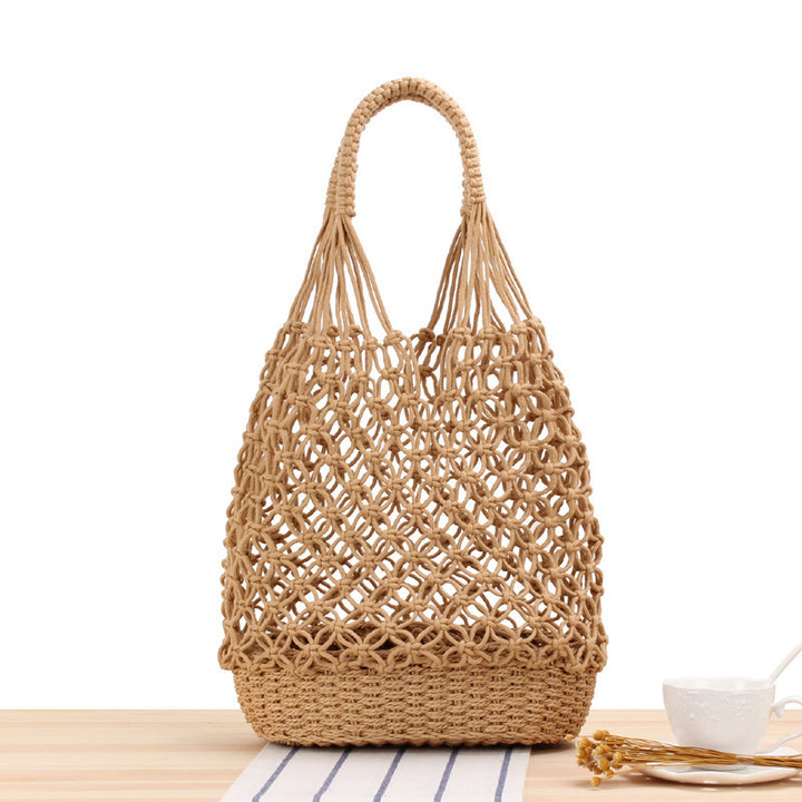 Hand-knotted tote bag with elegant net design Stornfield