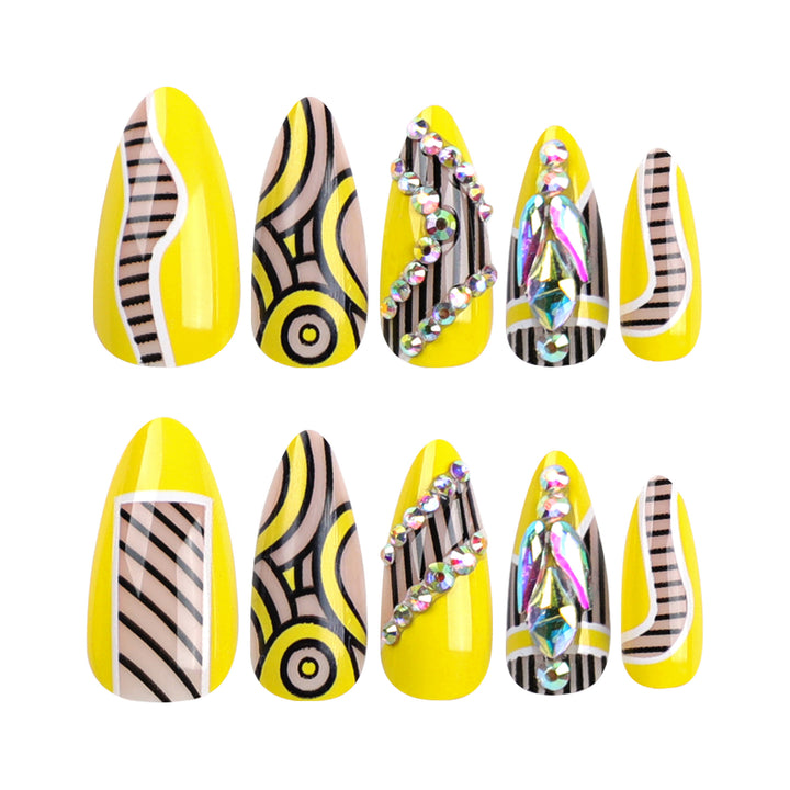 Artful nail extensions with geometric design and glitter accents Stornfield