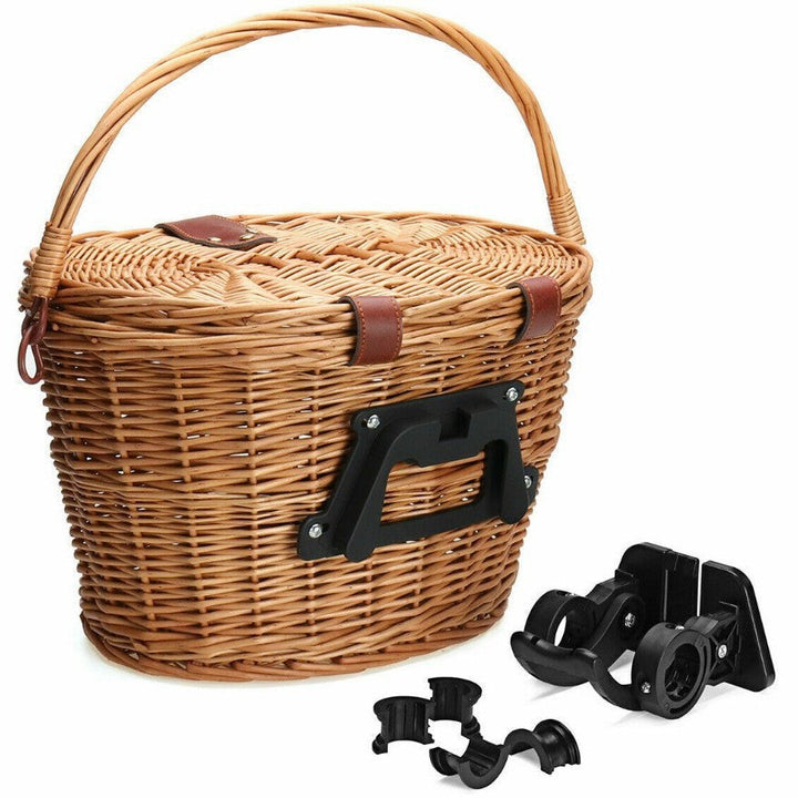 woven rattan bicycle front basket with quick-release mounting system Stornfield