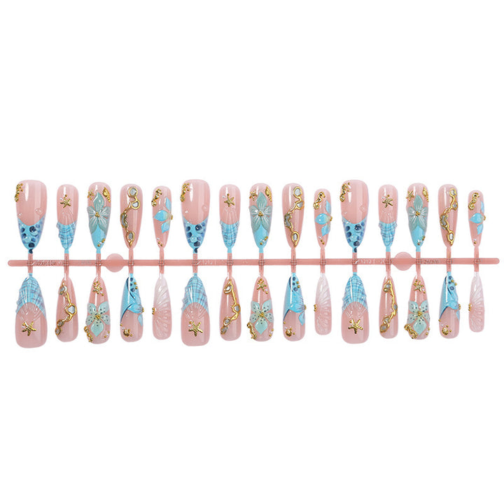 Artificial nail set with maritime motifs and glamorous decorations Stornfield